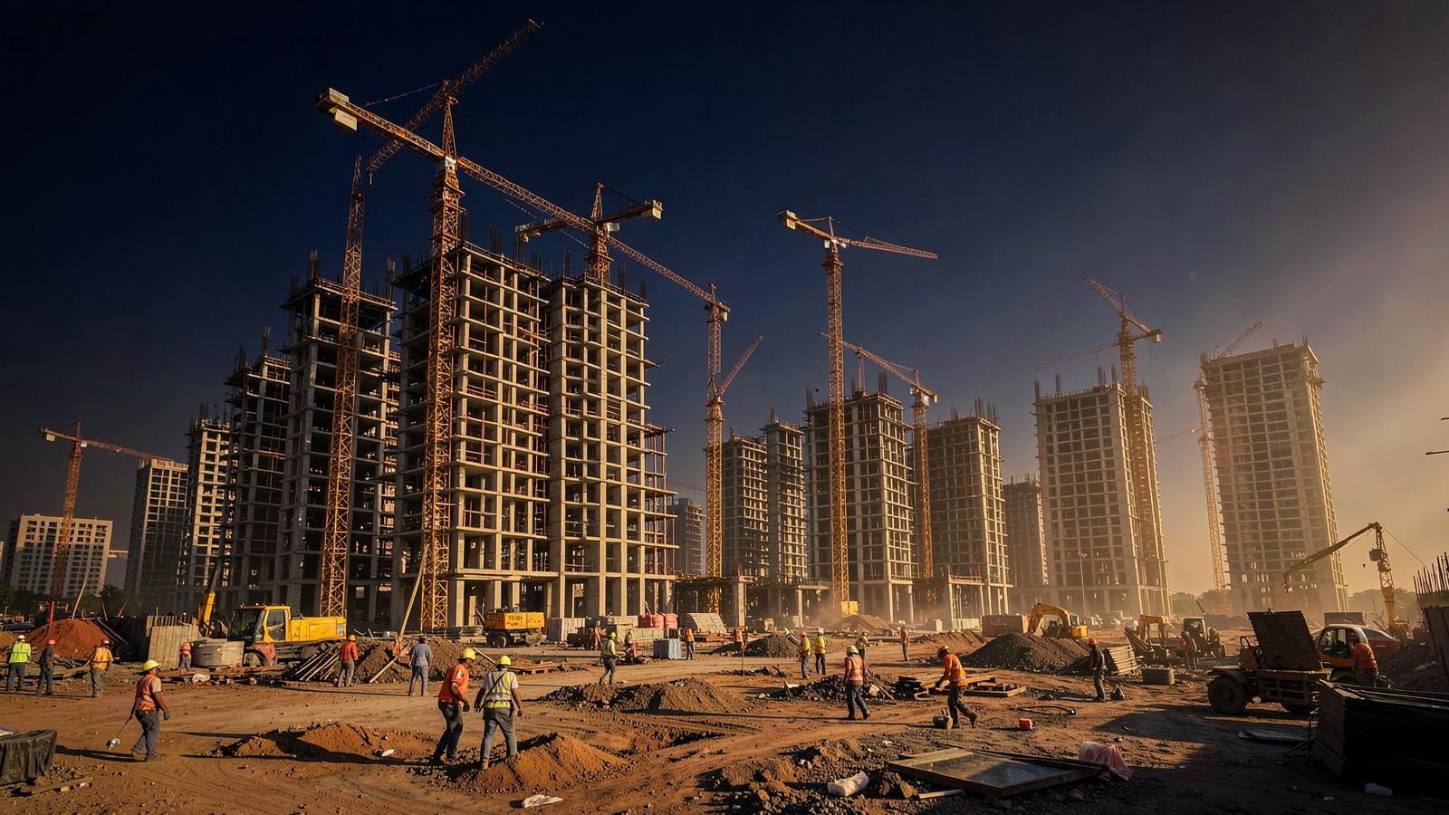Large-scale residential and commercial development under construction in India